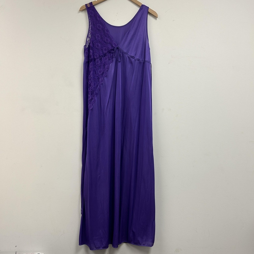 Vintage UndercoverWear Slip Dress Women Large Purple Satin Lace Chemise Lingerie
